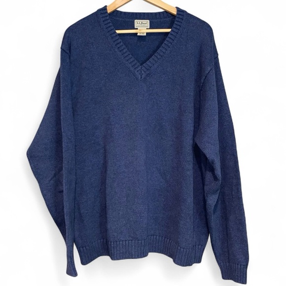 L.L. Bean Men's Navy V-Neck Cotton Heavyknit Sweater Size XL - Picture 1 of 3